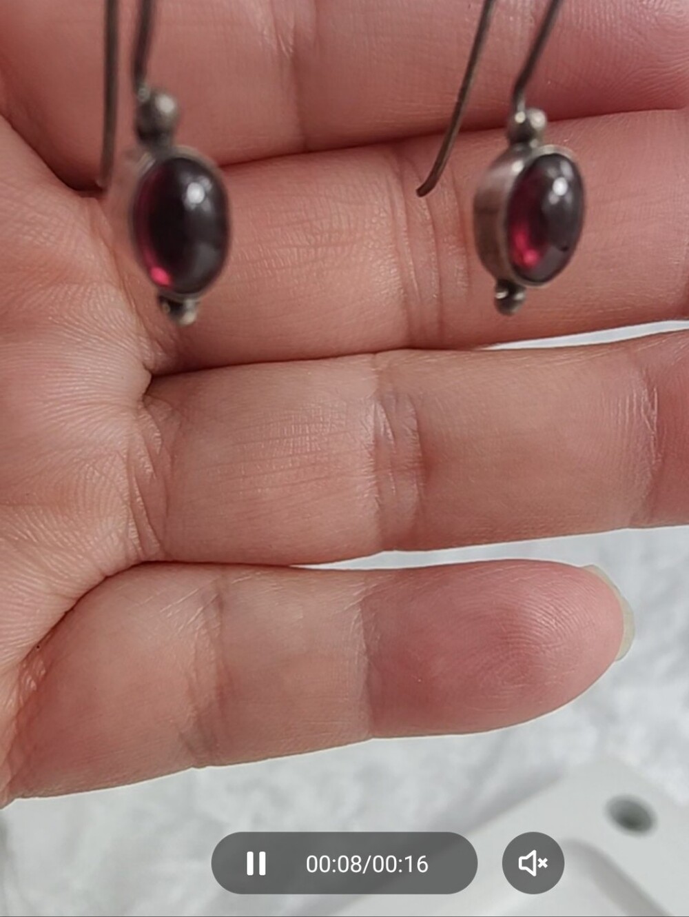 Vintage 925 Sterling Silver Deep Red Garnet Color Stone Dangle Earrings - Picture 12 of 13